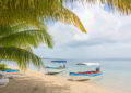 Boats at the Starfish beach, archipelago Panama Bocas del Toro