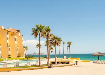 Hotels and pristine sandy beach in Puerto Penasco, Mexico