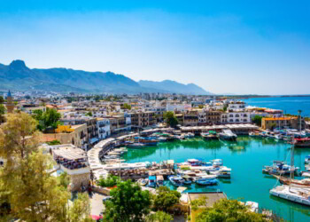 View of a port in Kyrenia/Girne during a sunny summer day, Cyprus