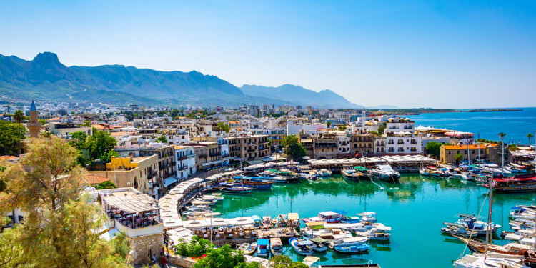 View of a port in Kyrenia/Girne during a sunny summer day, Cyprus