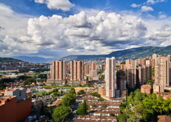 Scenic View of Medellin, Colombia skyline with mountains in the background