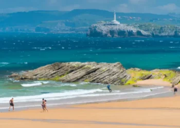 El Sardinero First Beach, Mouro Island, Santander, Cantabria, Spain