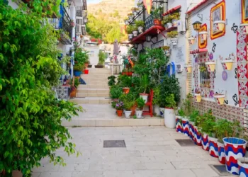 A beautifully decorated street in Alicante, Santa Cruz. Spain.