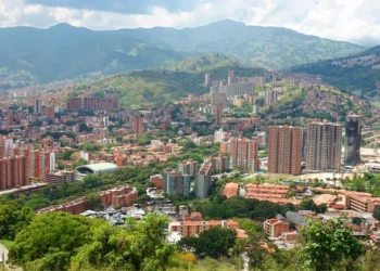 Panoramic view of the central area of the city of Medellin, Colombia.