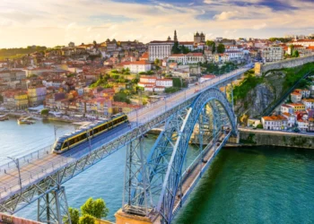 Bridge in Porto, Portugal. golden era of travel