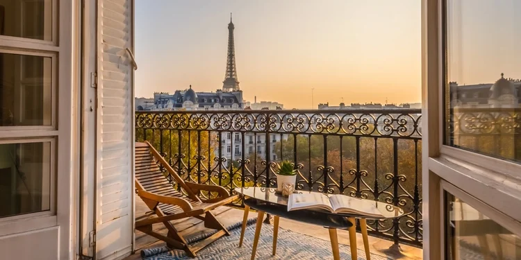 Sunset view from a balcony in Paris, France. life in europe