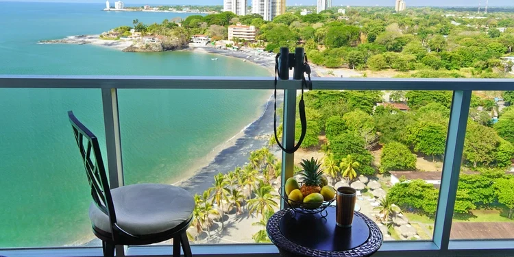 Balcony view of fishing bay, at Beachside condo, Nueva Gorgona, Panama. own in panama