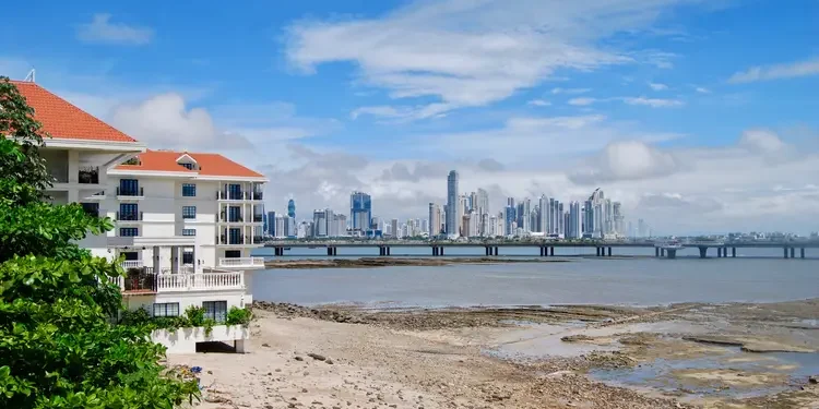 A view of Casco Viejo, Panama City, Panama. Blue skies and shoreline view. overseas haven