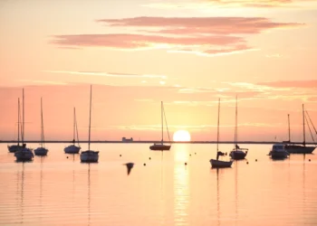 Sunset in Mar Menor, Costa Calida, Spain. seaside town