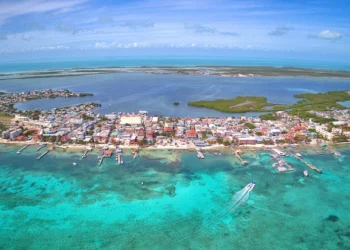 San Pedro Island Front View from Drone Perspective.