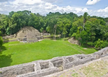 Caana pyramid at Caracol archeological site of Mayan civilization in Belize