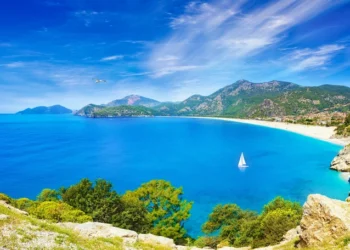 Lagoon and Blue Flag beach in Oludeniz, Fethiye district, Turquoise Coast of southwestern Turkey