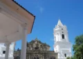 Blue skies in Casco Viejo, Panama. In the background is Panama's Metropolitan Cathedral. retire in panama