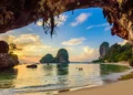 Phra Nang Cave Beach at sunset - Tropical coast scenery of Krabi - Paradise Travel destination in Thailand, better way to retire