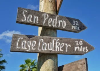 Belize signpost san pedro and caye caulker