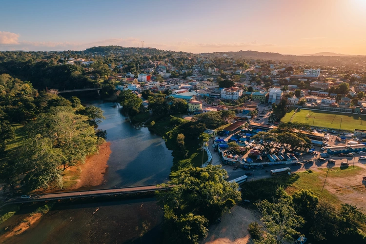 Aerial view of San Ignacio alongside the Macal River Belize