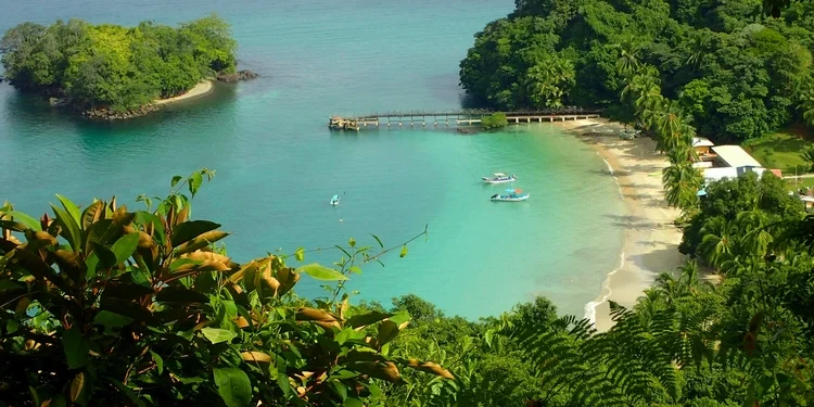 A view from elevatep point over beach in Parque Nacional de Isla Coiba, Panama