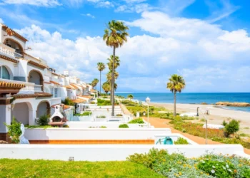 Holiday apartments on sea coast near Estepona town, Costa del Sol, Spain