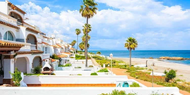 Holiday apartments on sea coast near Estepona town, Costa del Sol, Spain