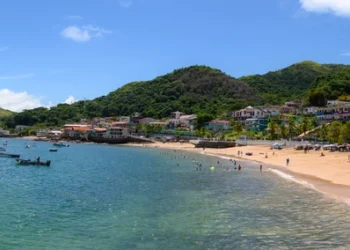 Panoramic view of a beach town in Panama, Isla Taboga