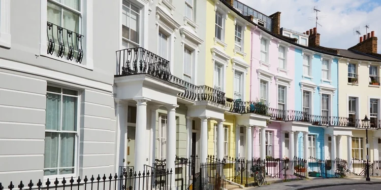 Colorful London houses in Primrose hill, english architecture