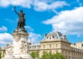 Paris, the beautiful Republic place, in the center, typical buildings in background Stock Photo | Adobe Stock