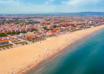 Aerial view Valencia Malvarrosa beach Spain