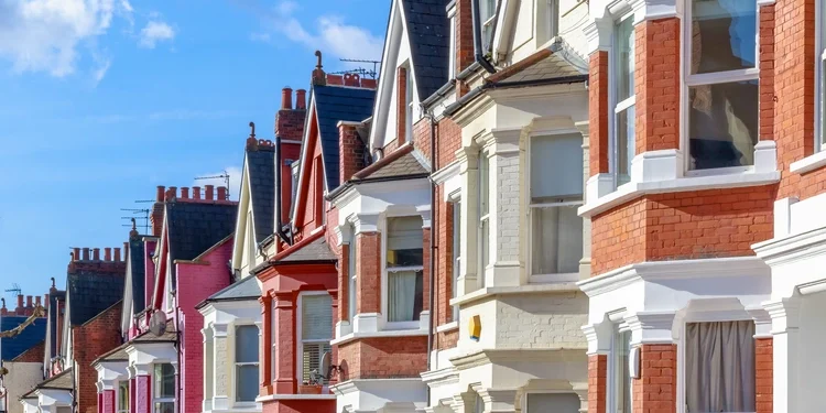 ypical English terraced houses in West Hampstead, London