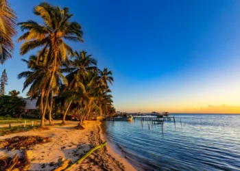 Belize. Sunrise at Caye Caulker Island. english-speaking islands