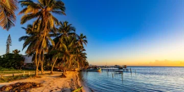 Belize. Sunrise at Caye Caulker Island. english-speaking islands