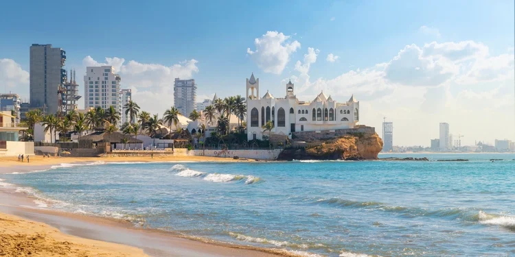 Sandy beach and resorts along the Playa Gaviotas beach at the Golden Zone of the Sinaloa Rivera, at Mazatlan Mexico