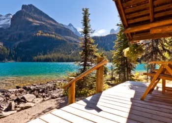 View from a wooden cabin in a mountain