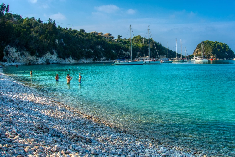 Clear blue waters in beach in Paxos Greece