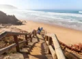 wooden staircase to a beach in Portugal