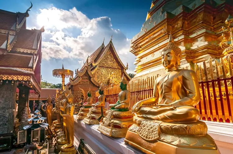 Line of Golden Buddhas in Thailand at Wat Phrathat Doi Suthep, Chiang Mai