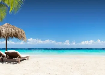 Seascape view with chairs and umbrella