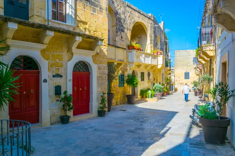 Narrow street on a sunny day in Victoria (Rabat), Gozo malta