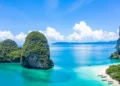 Aerial view Phra Nang Cave Beach with traditional long tail boat on Ao Phra Nang Beach, Railay Bay, Krabi, Thailand