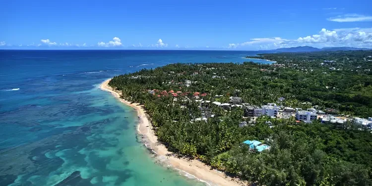 Aerial view of Ballenas Beach in Las Terrenas, Dominican Republic