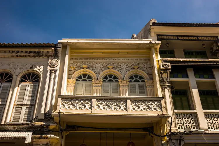 Front of old Sino Portuguese style house in Phuket Old Town, real estate in thailand