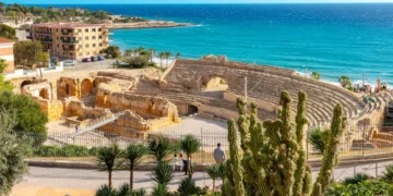 Roman amphitheater by the sea in Tarragona, Catalonia, Spain