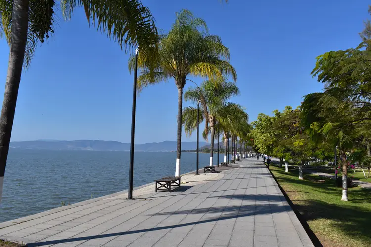 Ajijic boardwalk, with Lake Chapala in the background. mexico ajijic