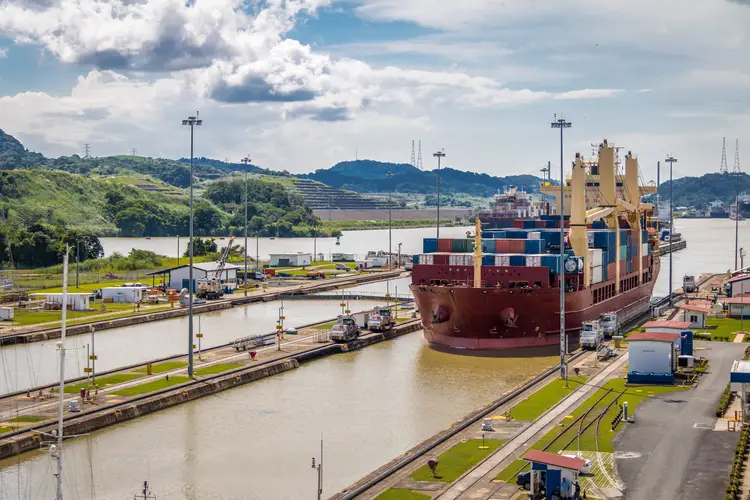 A single ship crossing the Panama Canal at the Miraflores Locks. Panama Facts And Figures