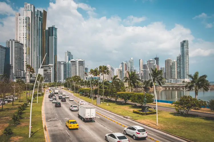 Street , traffic, cars and skyline of Panama City. life in panama life. living in panama banking in panama