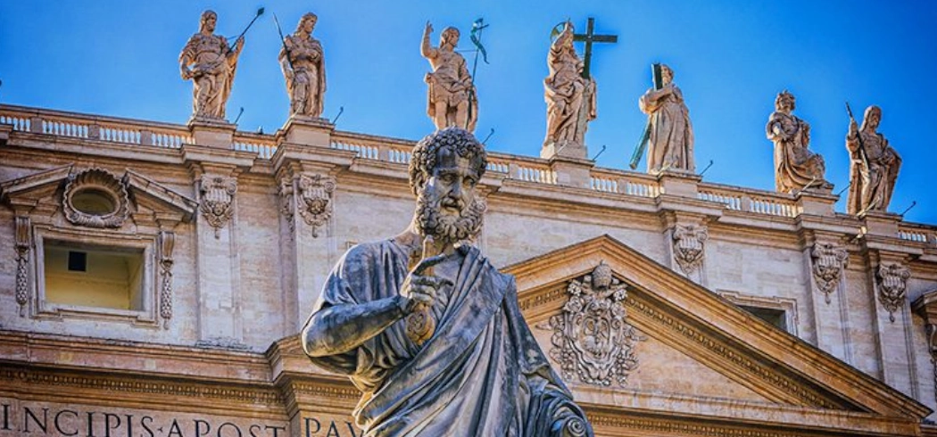 close up of stone statues at St. Peter's Basilica in Rome