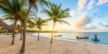 Akumal bay - Caribbean white beach in Riviera Maya, coast of Yucatan and Quintana Roo, Mexico