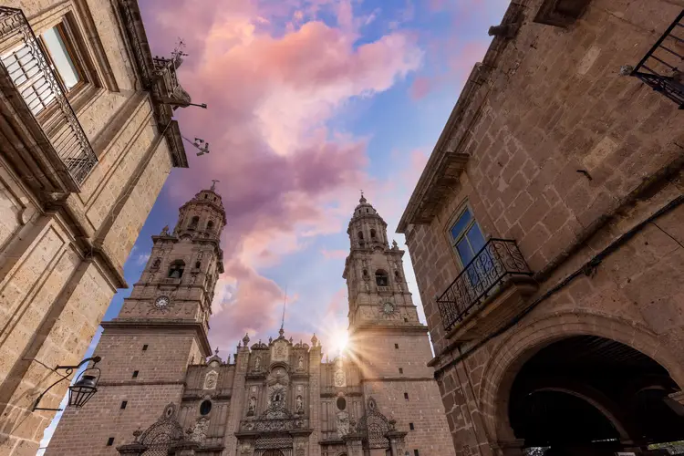 Mexico, Morelia, popular tourist destination Morelia Cathedral on Plaza de Armas in historic center. morelia