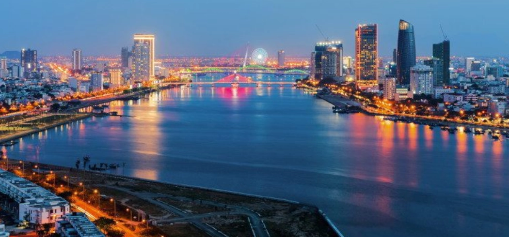 Da Nang city skyline cityscape at Han river at twilight in Da Nang, central Vietnam facts and figures