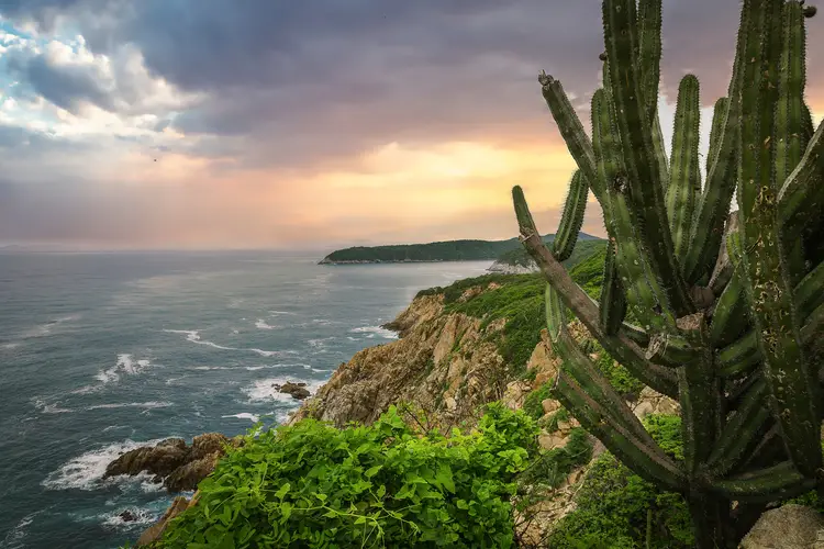 Seascape view of the coastline of Huatulco - Oaxaca - Mexico. Beautiful seascape view of bays in Huatulco travel in mexico