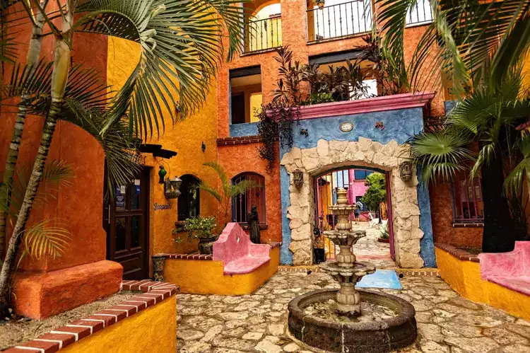 Traditional Mexican style colorful villa, house, hotel in Playa del Carmen. playa del carmen